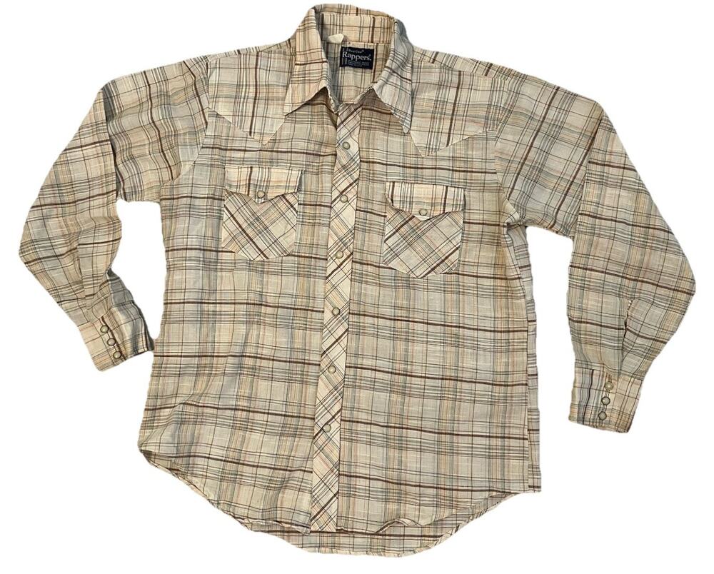 VTG 70s Western Shirt Dagger Yoke Plaid Sanforized Dee Cee Rappers Woven Cotton